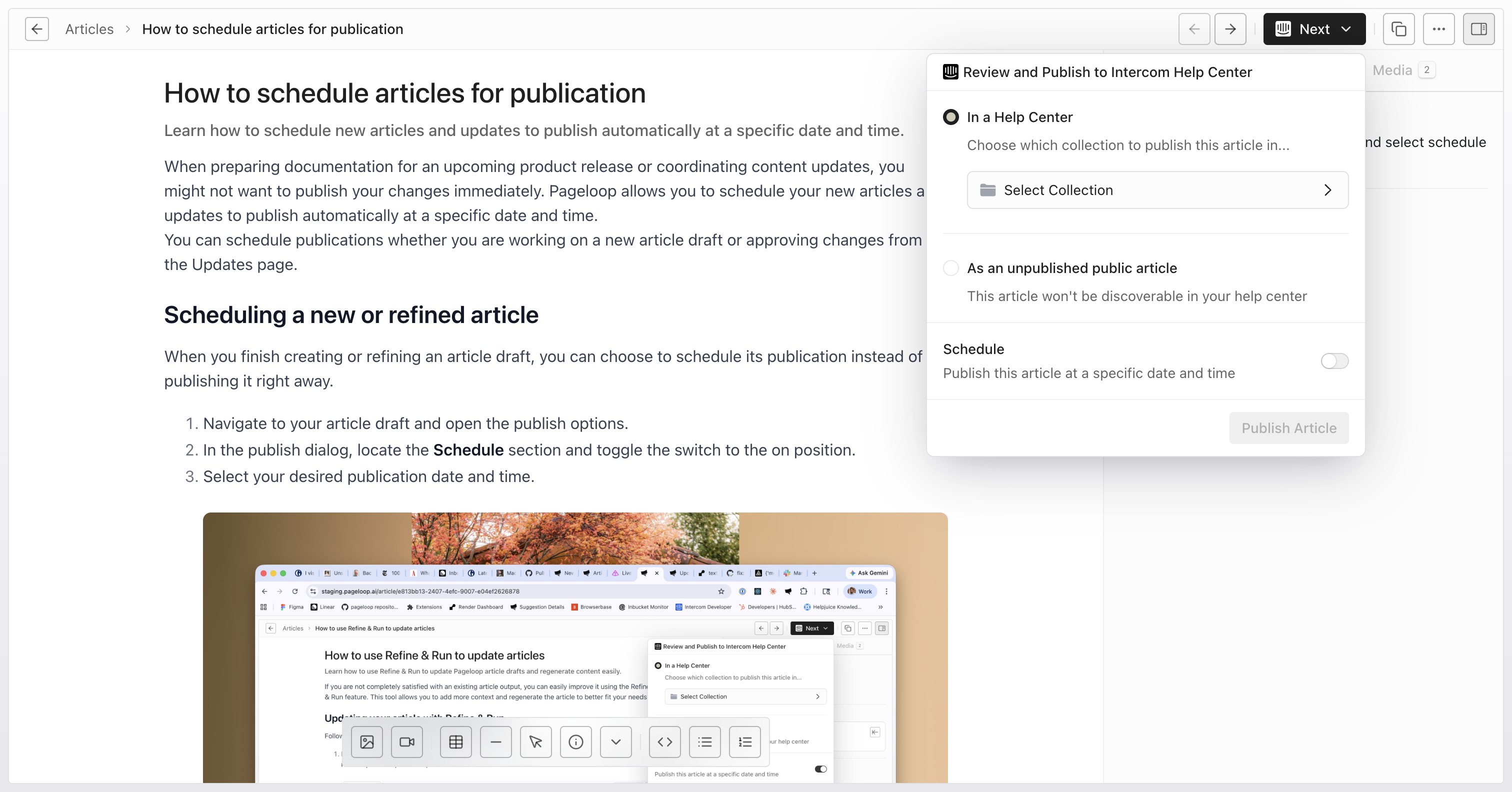 Review and Publish menu options