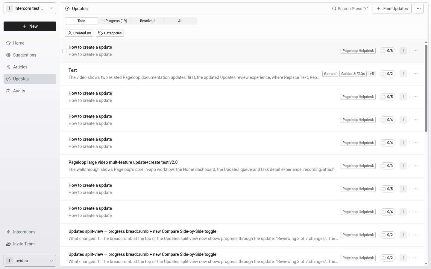Updates section with Todo tab showing pending review items