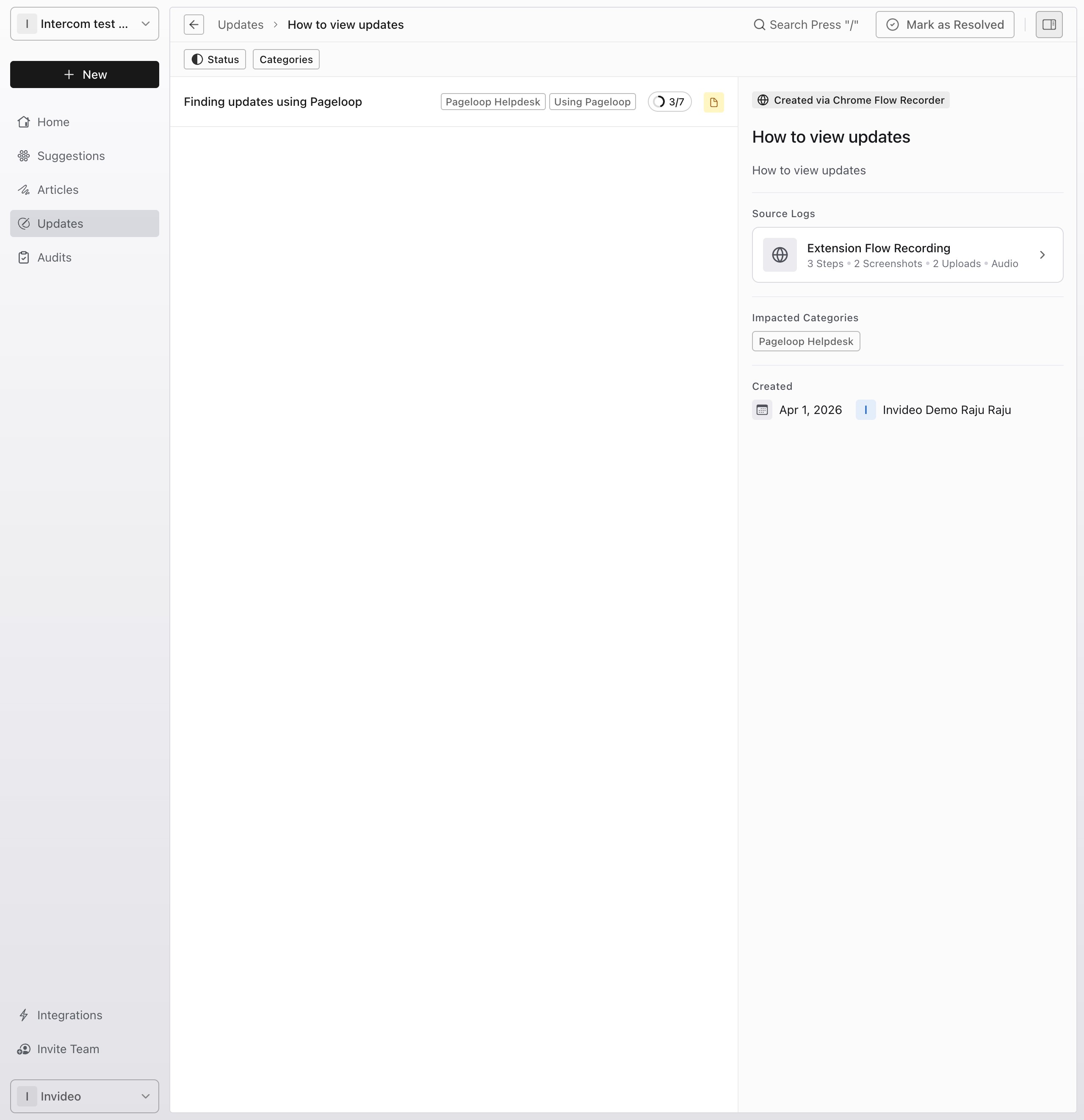 Update details page showing impacted articles